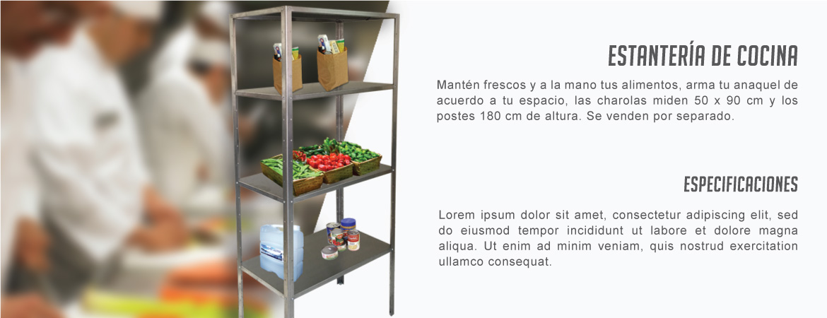 Mantén frescos y a la mano tus alimentos, arma tu anaquel de acuerdo a tu espacio, las charolas miden 50 x 90 cm y los postes 180 cm de altura. Se venden por separado. 
